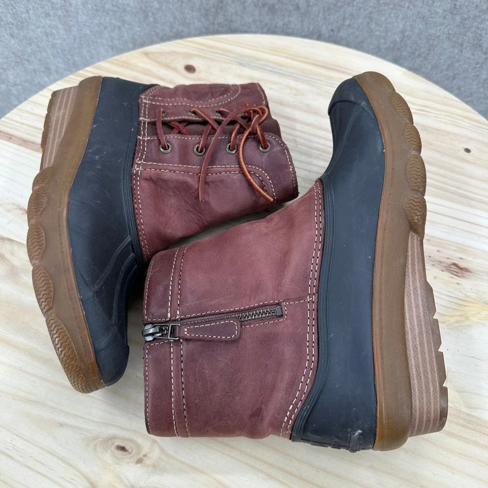 Sperry Saltwater Duck Boots Womens‎ 9 M Burgundy Leather Black Rubber Shell Zip